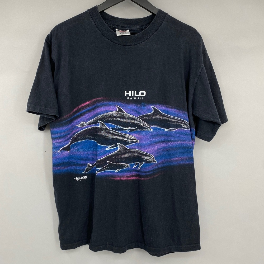San Segal Hilo Hawaii Dolphin T-Shirt Mens XL Vintage 1990 Single Stitch Black